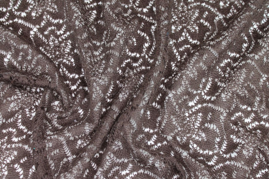 Flower Pattern "Lace" Wool Knit - Dark Brown fabric, image 4 of 7