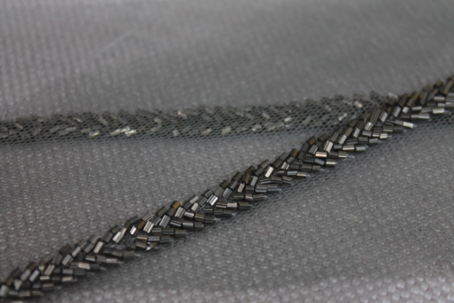 Beaded Micro Trim - Herringbone - Hematite