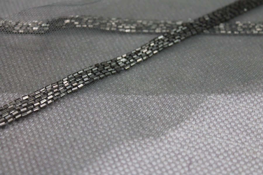 Beaded Micro Trim - Herringbone - Hematite, image 3 of 4