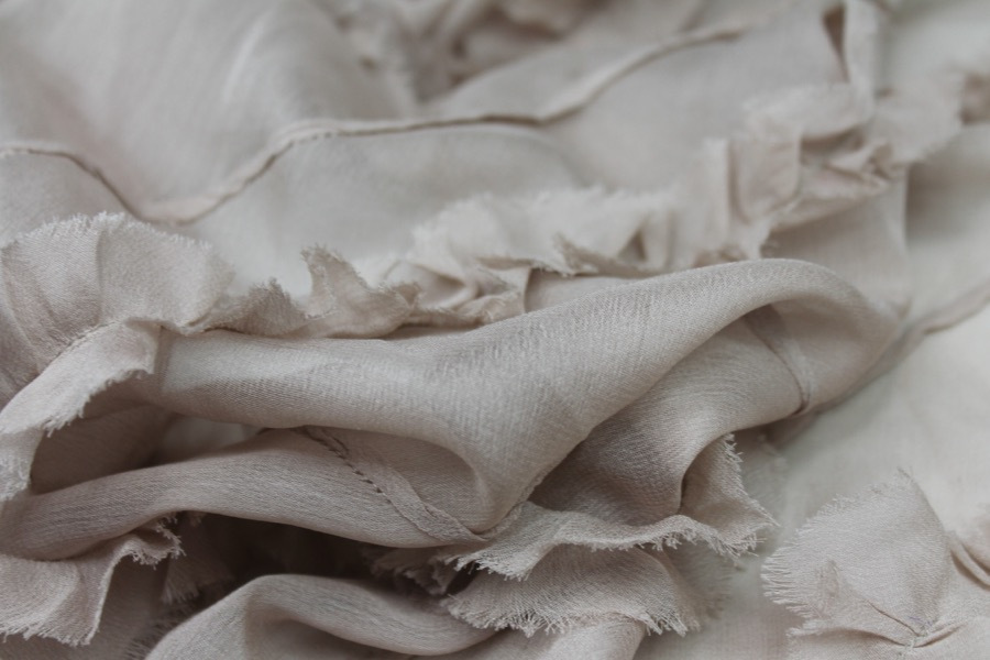 Silk Georgette w/Diagonal Frill/Stripe - Oyster fabric, image 3 of 6