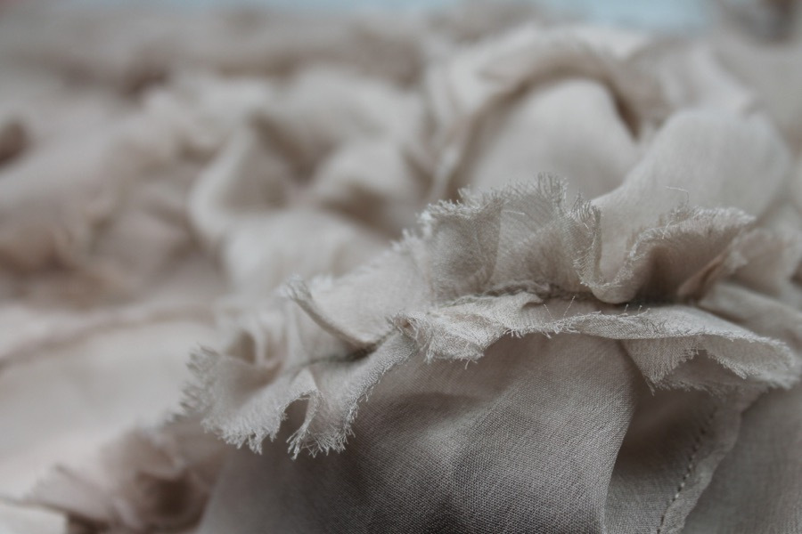 Silk Georgette w/Diagonal Frill/Stripe - Oyster fabric, image 6 of 6