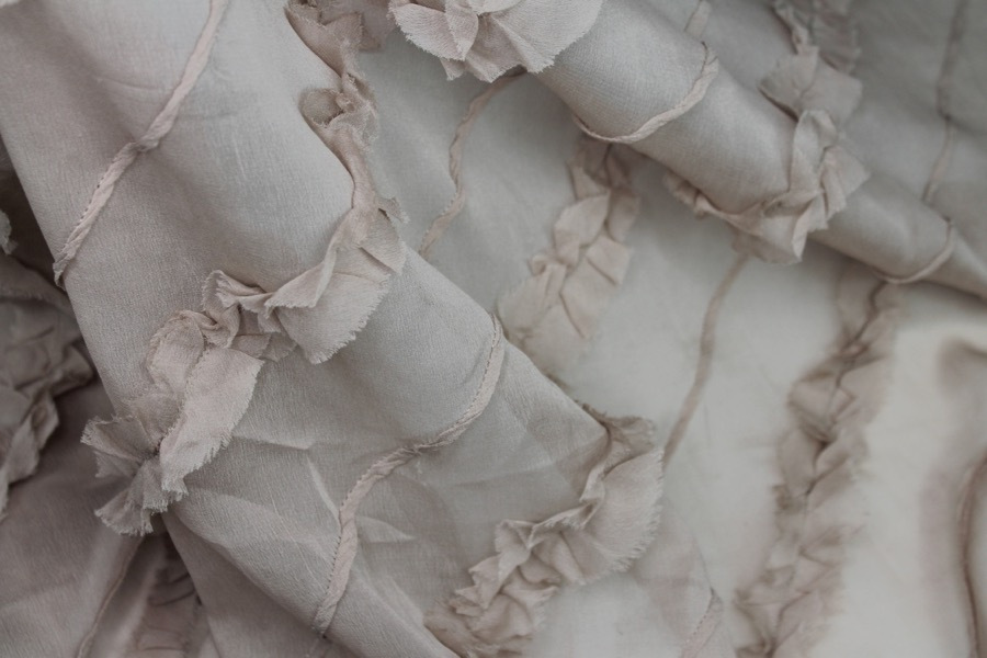Silk Georgette w/Diagonal Frill/Stripe - Oyster fabric