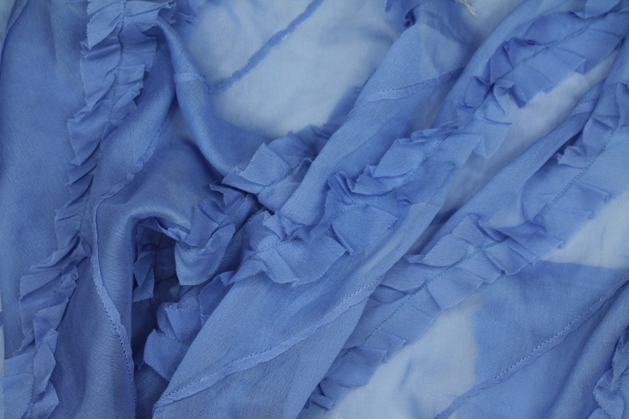 Silk Georgette w/Diagonal Frill/Stripe - Cornflower fabric, image 5 of 6