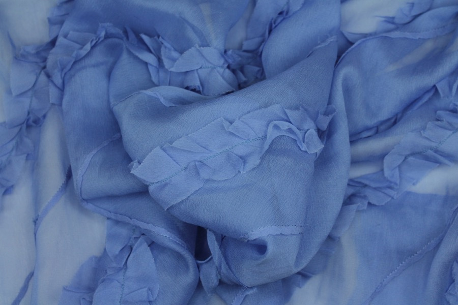 Silk Georgette w/Diagonal Frill/Stripe - Cornflower fabric, image 2 of 6