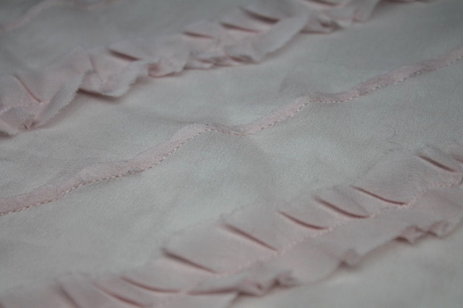 Silk Georgette w/Diagonal Frill/Stripe - Pale pink fabric, image 2 of 7