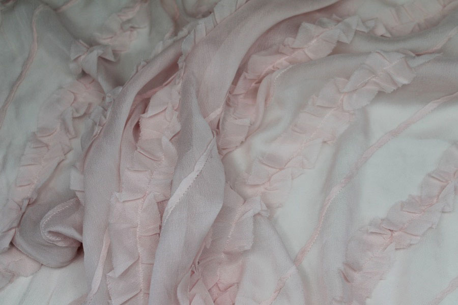 Silk Georgette w/Diagonal Frill/Stripe - Pale pink fabric, image 5 of 7