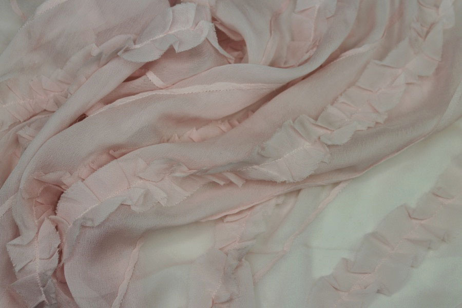 Silk Georgette w/Diagonal Frill/Stripe - Pale pink fabric, image 7 of 7