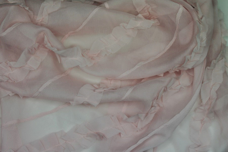 Silk Georgette w/Diagonal Frill/Stripe - Pale pink fabric, image 6 of 7