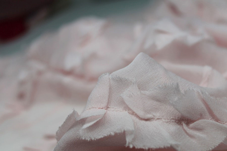 Silk Georgette w/Diagonal Frill/Stripe - Pale pink fabric, image 4 of 7