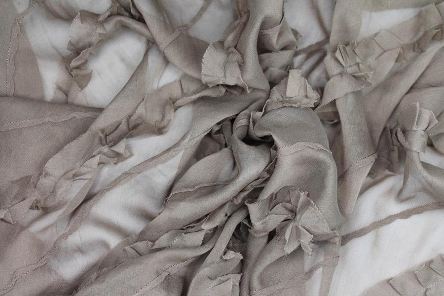 Silk Georgette w/Diagonal Frill/Stripe - Mushroom fabric, image 5 of 7