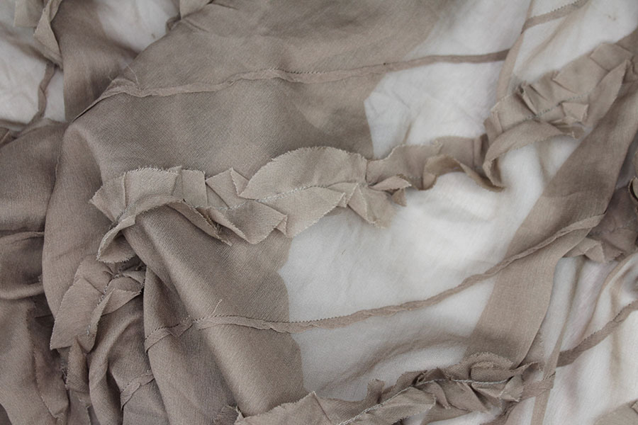 Silk Georgette w/Diagonal Frill/Stripe - Mushroom fabric, image 6 of 7