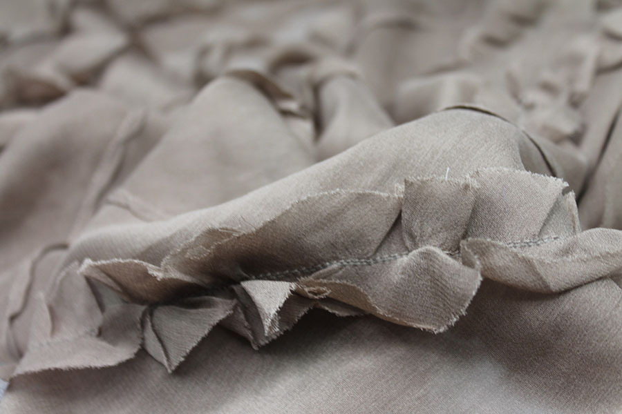 Silk Georgette w/Diagonal Frill/Stripe - Mushroom fabric, image 7 of 7