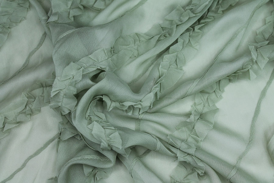 Silk Georgette w/Diagonal Frill/Stripe - Sage Green fabric, image 3 of 6