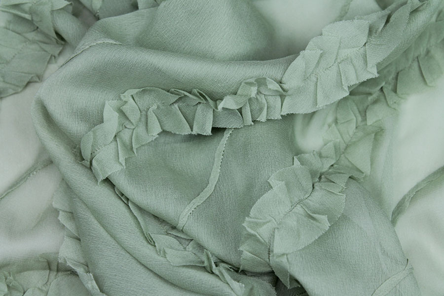 Silk Georgette w/Diagonal Frill/Stripe - Sage Green fabric, image 6 of 6