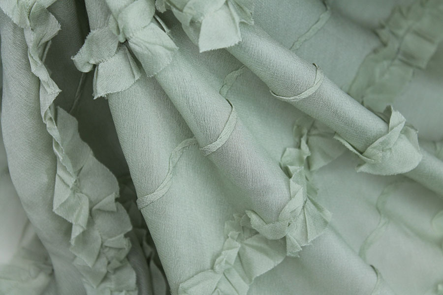Silk Georgette w/Diagonal Frill/Stripe - Sage Green fabric