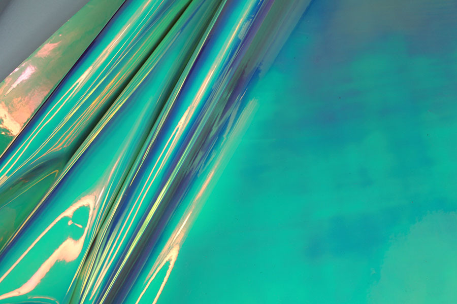 Iridescent Mirror PVC - Mint/Blue fabric, image 3 of 6