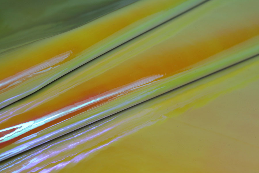 Iridescent Mirror PVC - Yellow/Orange fabric, image 2 of 5