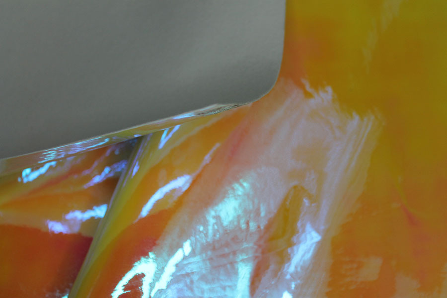 Iridescent Mirror PVC - Yellow/Orange fabric, image 4 of 5