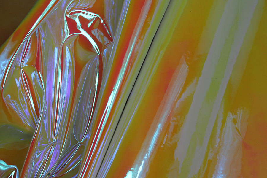 Iridescent Mirror PVC - Yellow/Orange fabric, image 5 of 5