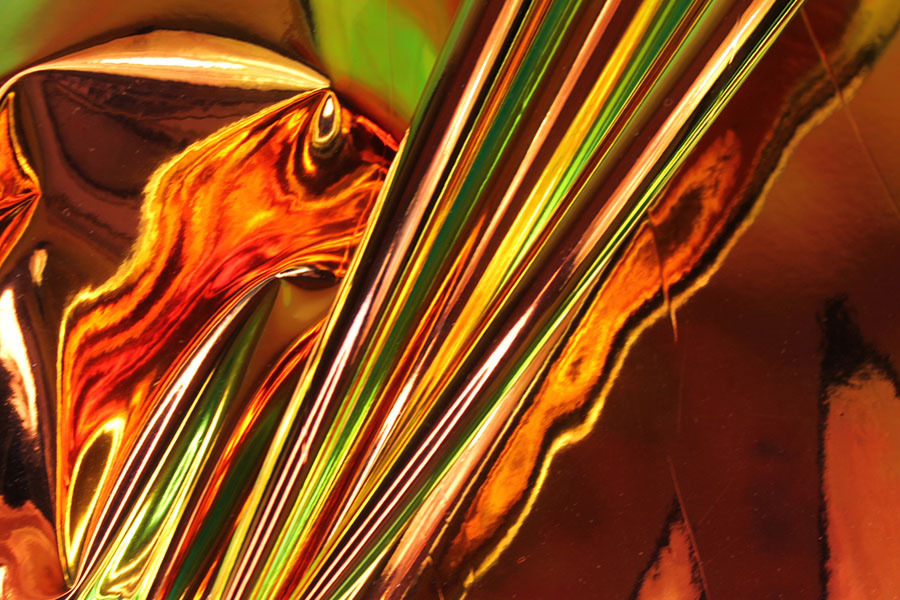 BACK IN STOCK - Iridescent Mirror PVC - Green/Orange on Black fabric, image 7 of 7