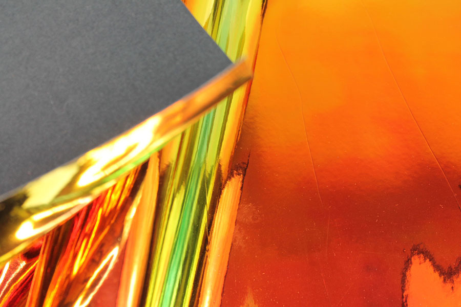 BACK IN STOCK - Iridescent Mirror PVC - Green/Orange on Black fabric, image 2 of 7