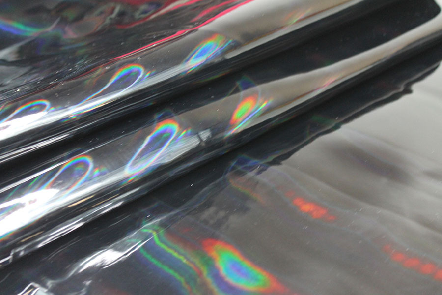 Glossy Holographic PVC - Black fabric