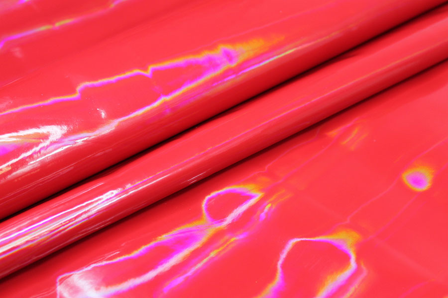 Glossy Holographic PVC - Red fabric