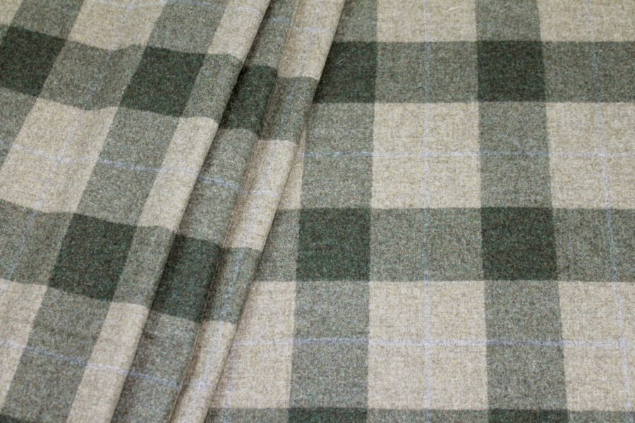 Checked Wool Flannel - Green and Beige fabric, image 2 of 7