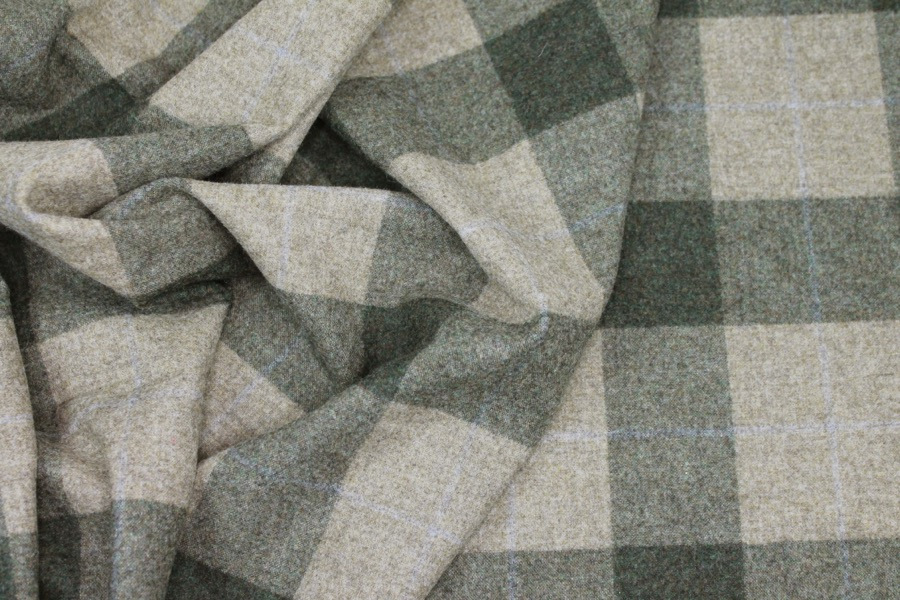 Checked Wool Flannel - Green and Beige fabric, image 6 of 7