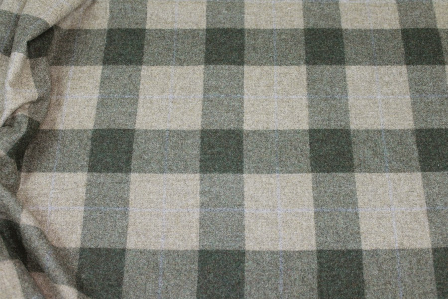 Checked Wool Flannel - Green and Beige fabric, image 3 of 7