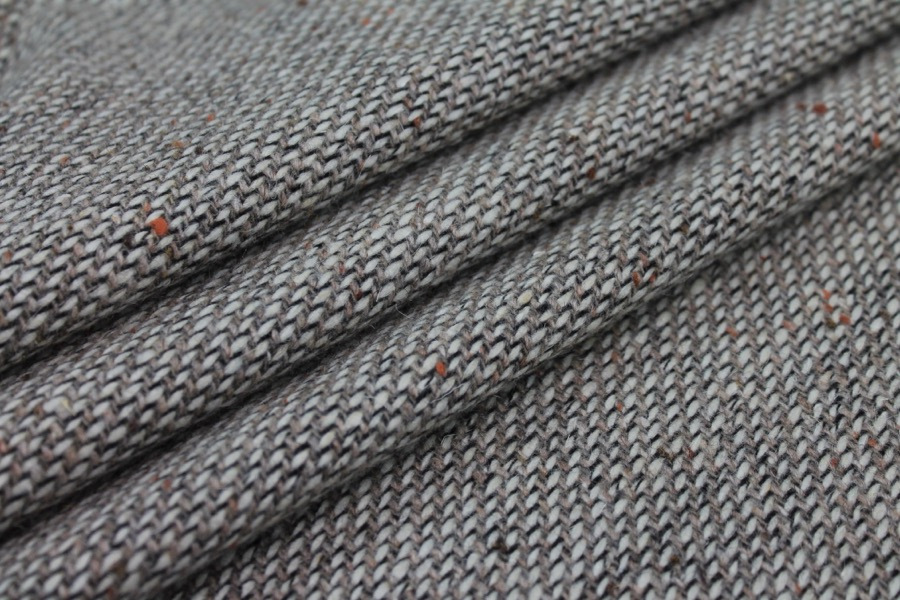 Wool Tweed - Ivory Sand and Black with Rust fabric