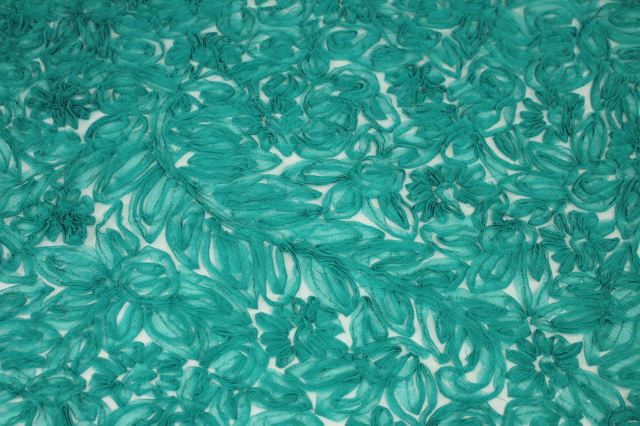 Peacock Green Tulle Applique Flowers fabric, image 3 of 8