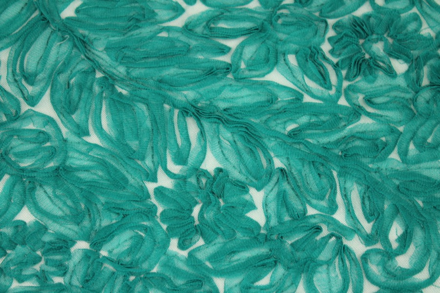 Peacock Green Tulle Applique Flowers fabric, image 4 of 8
