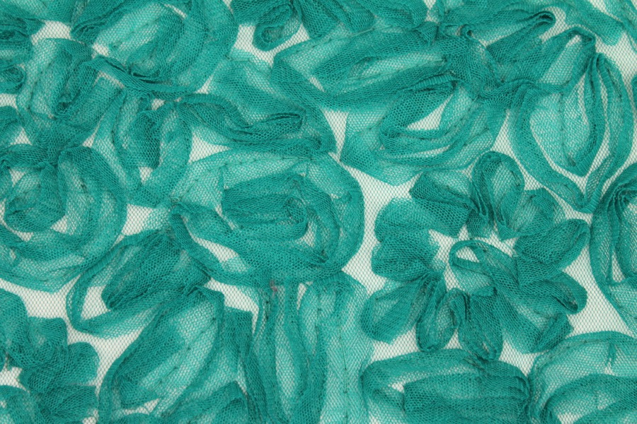 Peacock Green Tulle Applique Flowers fabric, image 5 of 8