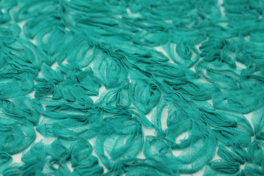 Peacock Green Tulle Applique Flowers fabric, image 2 of 8