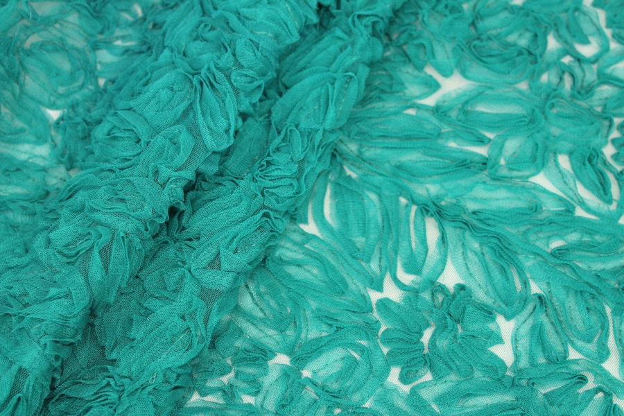 Peacock Green Tulle Applique Flowers fabric, image 7 of 8