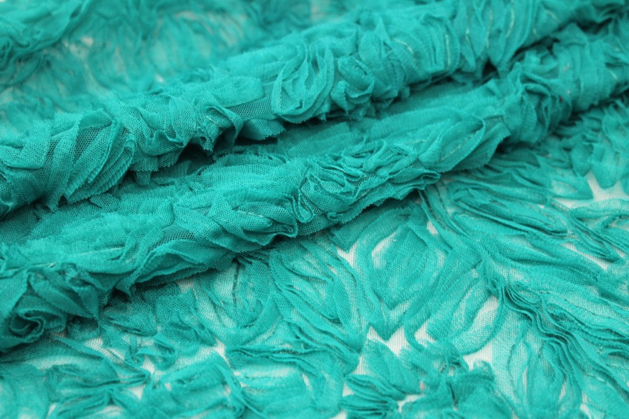 Peacock Green Tulle Applique Flowers fabric