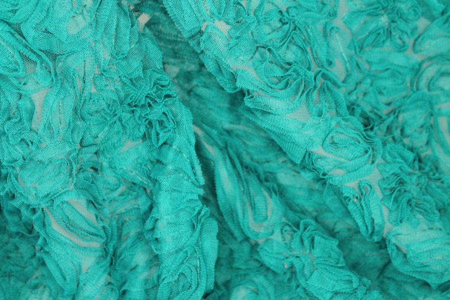 Peacock Green Tulle Applique Flowers fabric, image 8 of 8