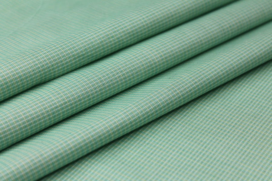 Shirting Cotton - Green Small Check fabric