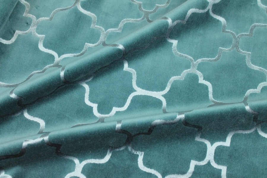 Teal Embossed Cotton Velvet fabric, image 4 of 5
