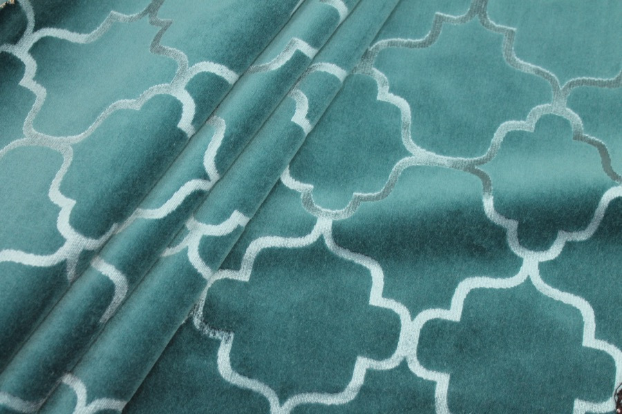 Teal Embossed Cotton Velvet fabric
