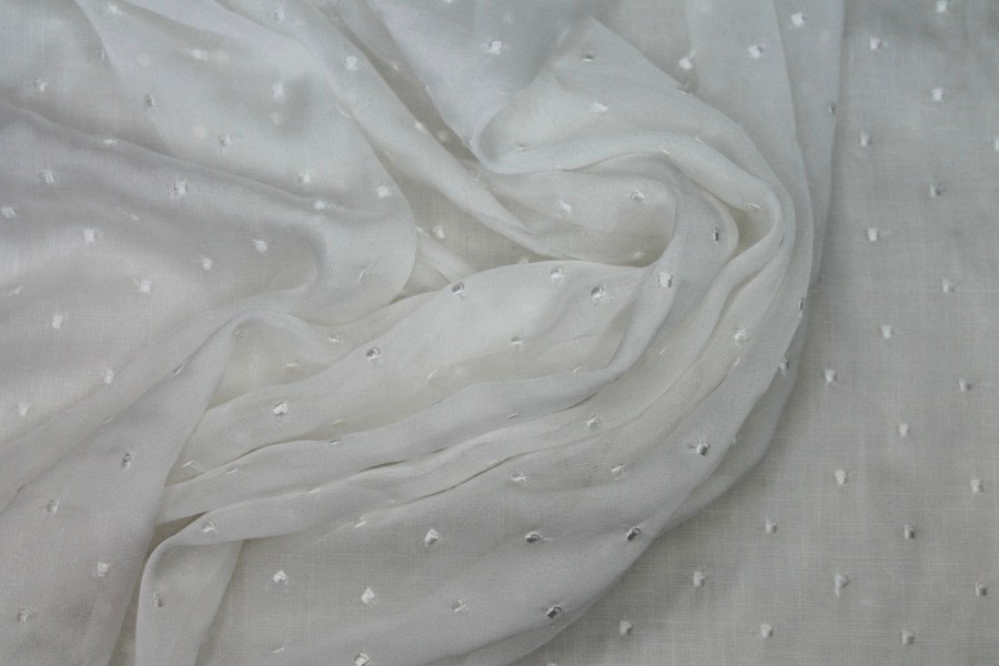 Embroidered Polka Dot / Spot Chiffon - Ivory on Ivory fabric, image 3 of 5