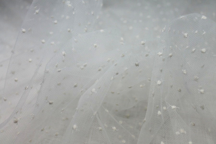Embroidered Polka Dot / Spot Tulle - Small Ivory on Ivory fabric, image 5 of 6