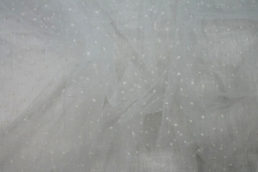 Embroidered Polka Dot / Spot Tulle - Small Ivory on Ivory fabric, image 3 of 6
