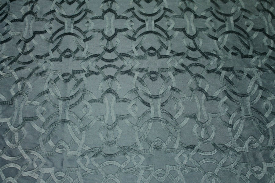 Geometric Embroidered Silk Dupion - Teal fabric, image 3 of 7