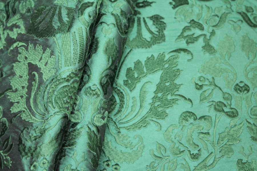 Heavy Jacquard Style Embroidery - Emerald Green - 135cm wide fabric, image 3 of 7