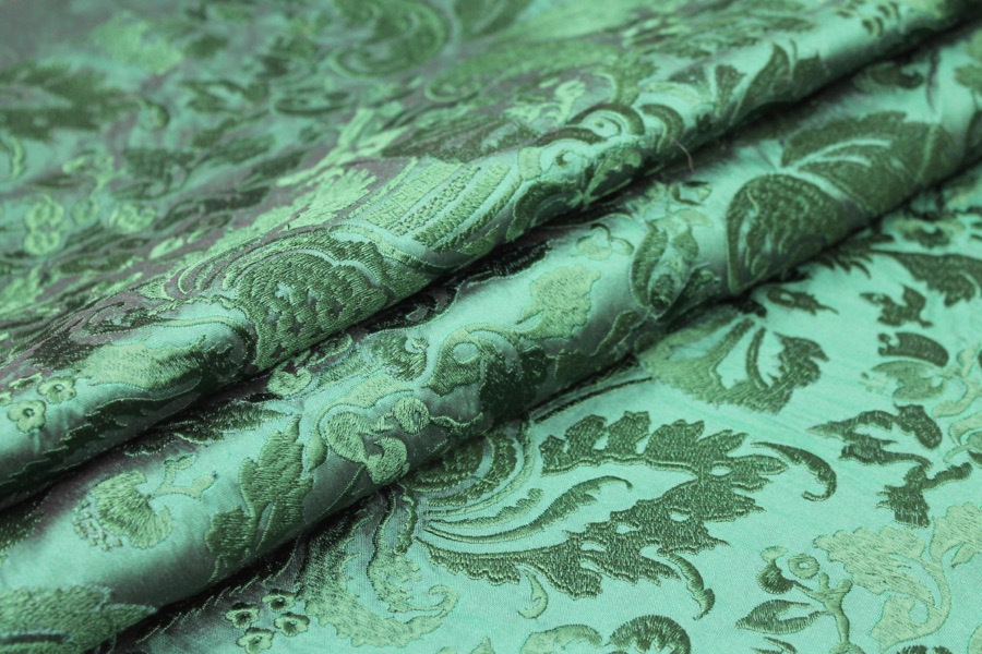 Heavy Jacquard Style Embroidery - Emerald Green - 135cm wide fabric