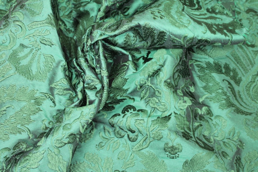 Heavy Jacquard Style Embroidery - Emerald Green - 135cm wide fabric, image 6 of 7