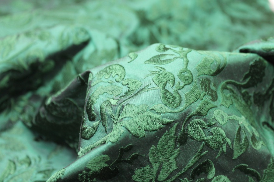 Heavy Jacquard Style Embroidery - Emerald Green - 135cm wide fabric, image 2 of 7