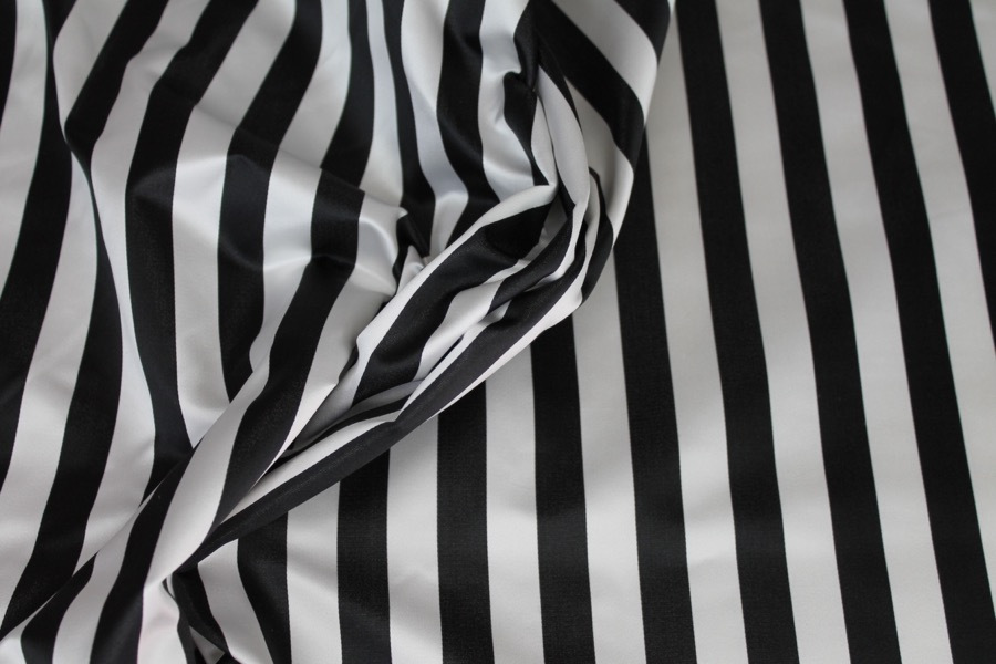 Silk Duchesse Satin - Black and White Narrow Stripe fabric, image 3 of 6